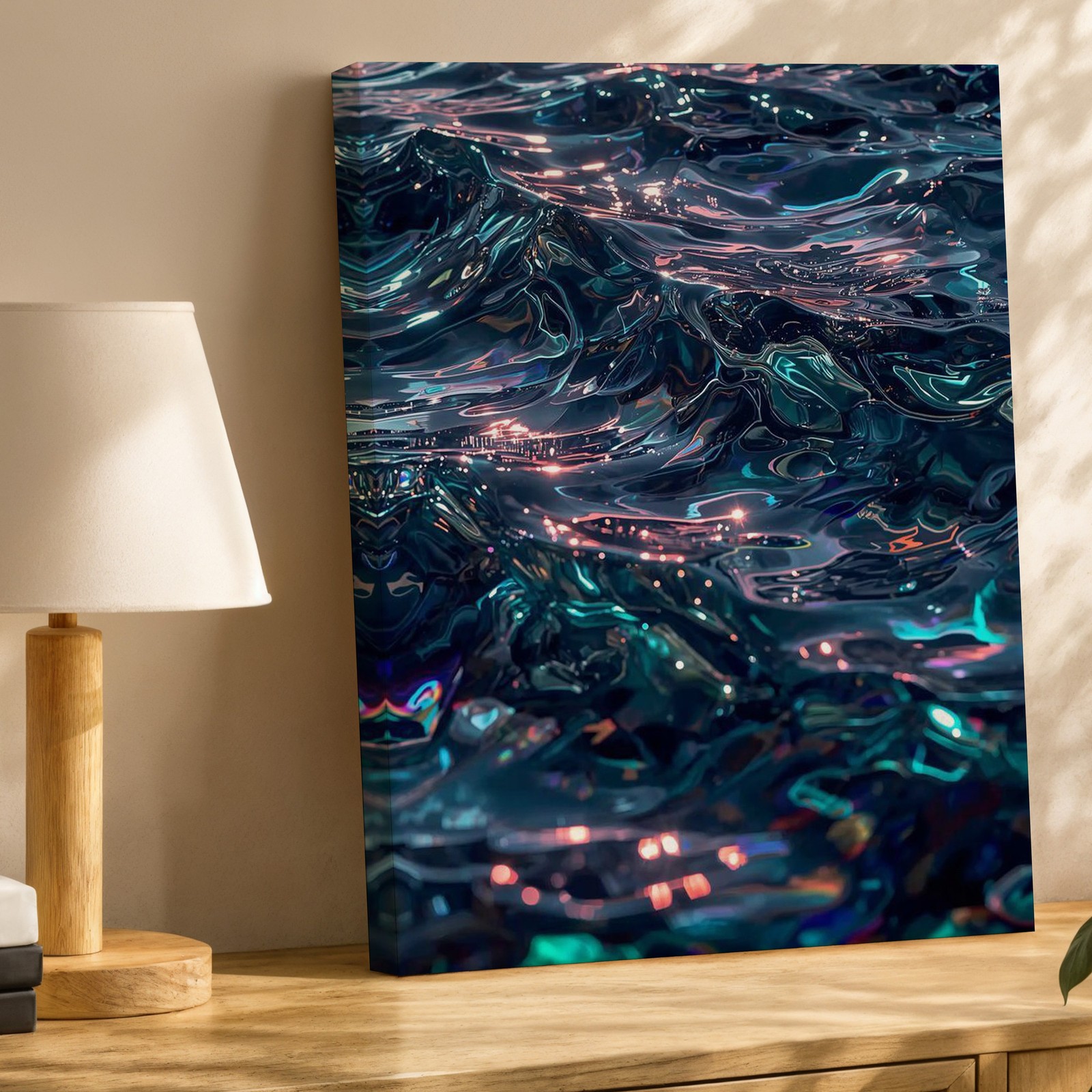 Abstract Blue Ocean Waves Canvas Wall Art Modern Water Reflection Home Decor