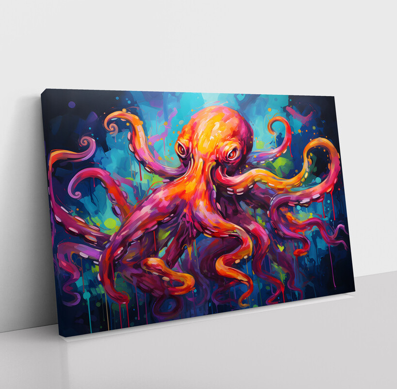 Colorful Octopus Oil Painting Print Framed Canvas Ocean Life Wall Art Decor Sea