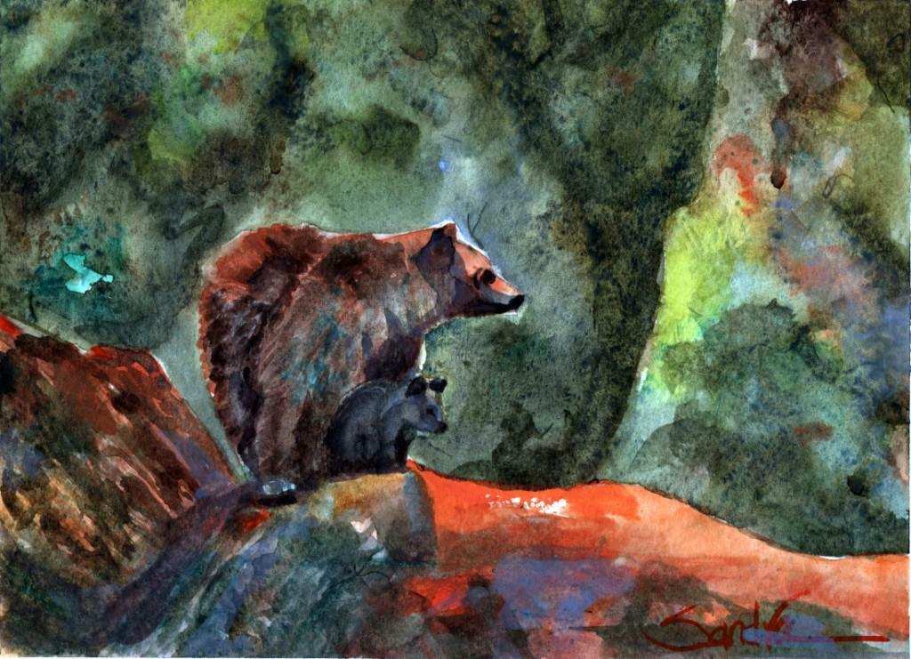 Two Bears : Signed Limited Edition : SandraWatercolors™ California Wildlife