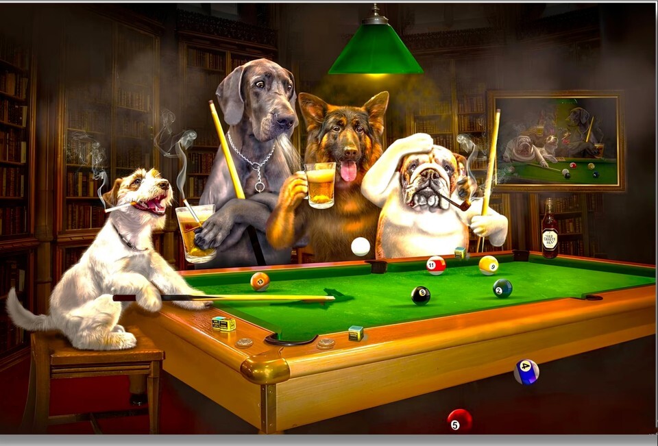 Dogs Playing Billiards Wall Art ,funny Pet Portrait Poster 11×17 20×30 24×36″