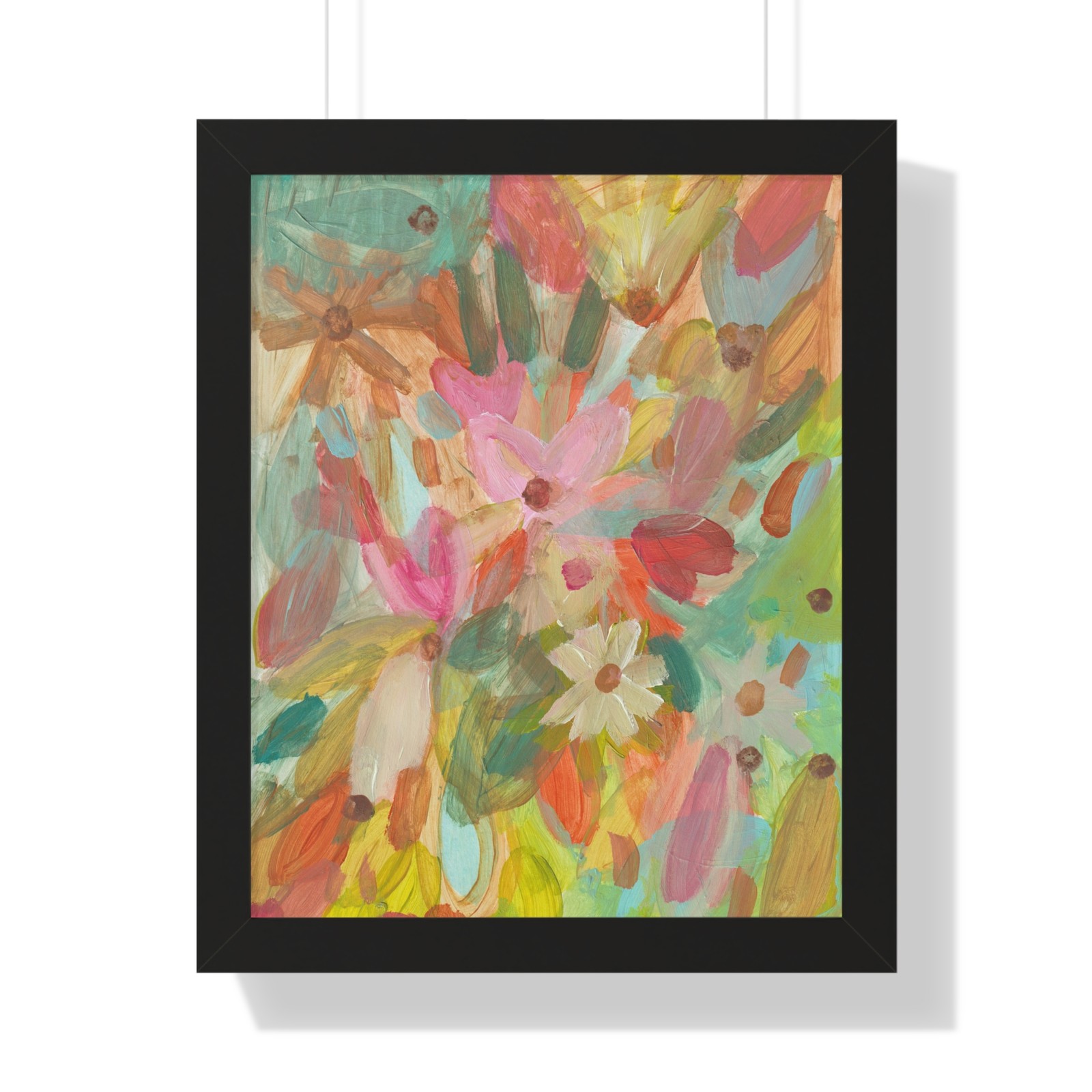 Colorful Abstract Floral Framed Vertical Poster | Painterly Blooms