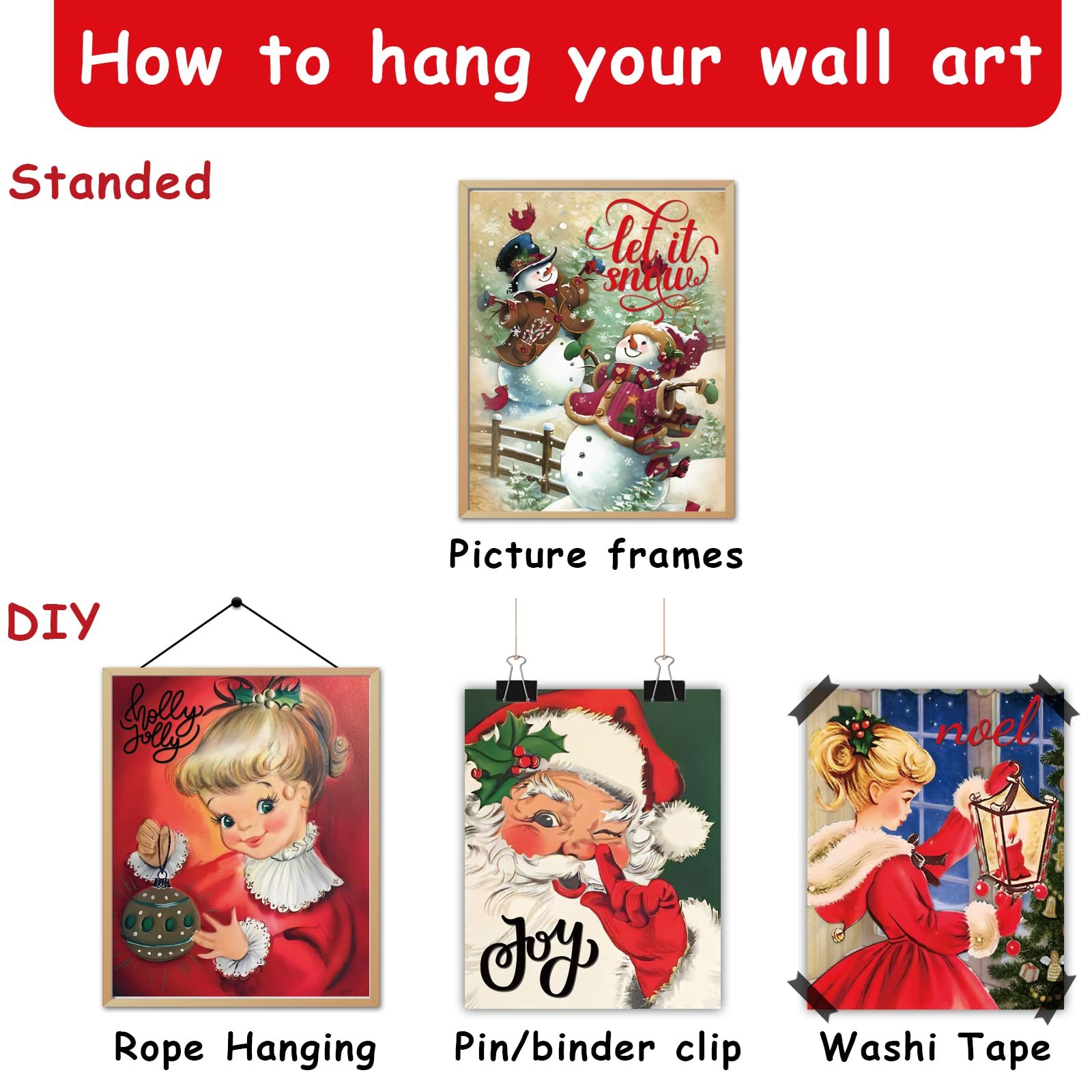 12 Pcs Christmas Wall art Vintage Xmas 8 x 10 Inch, As shown in the figure