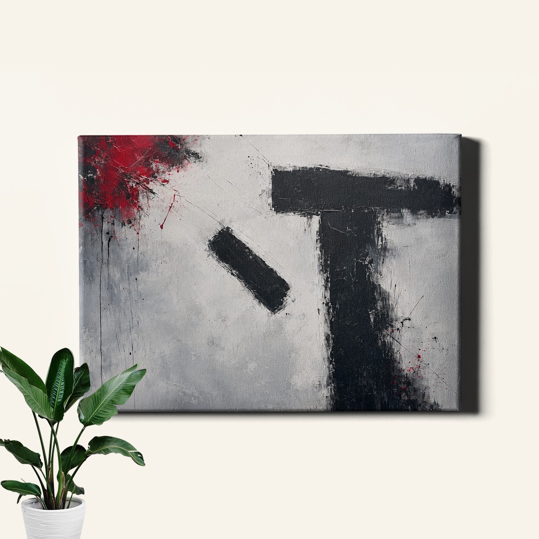 Abstract black gray crimson geometric drip painting Canvas Print bold modern