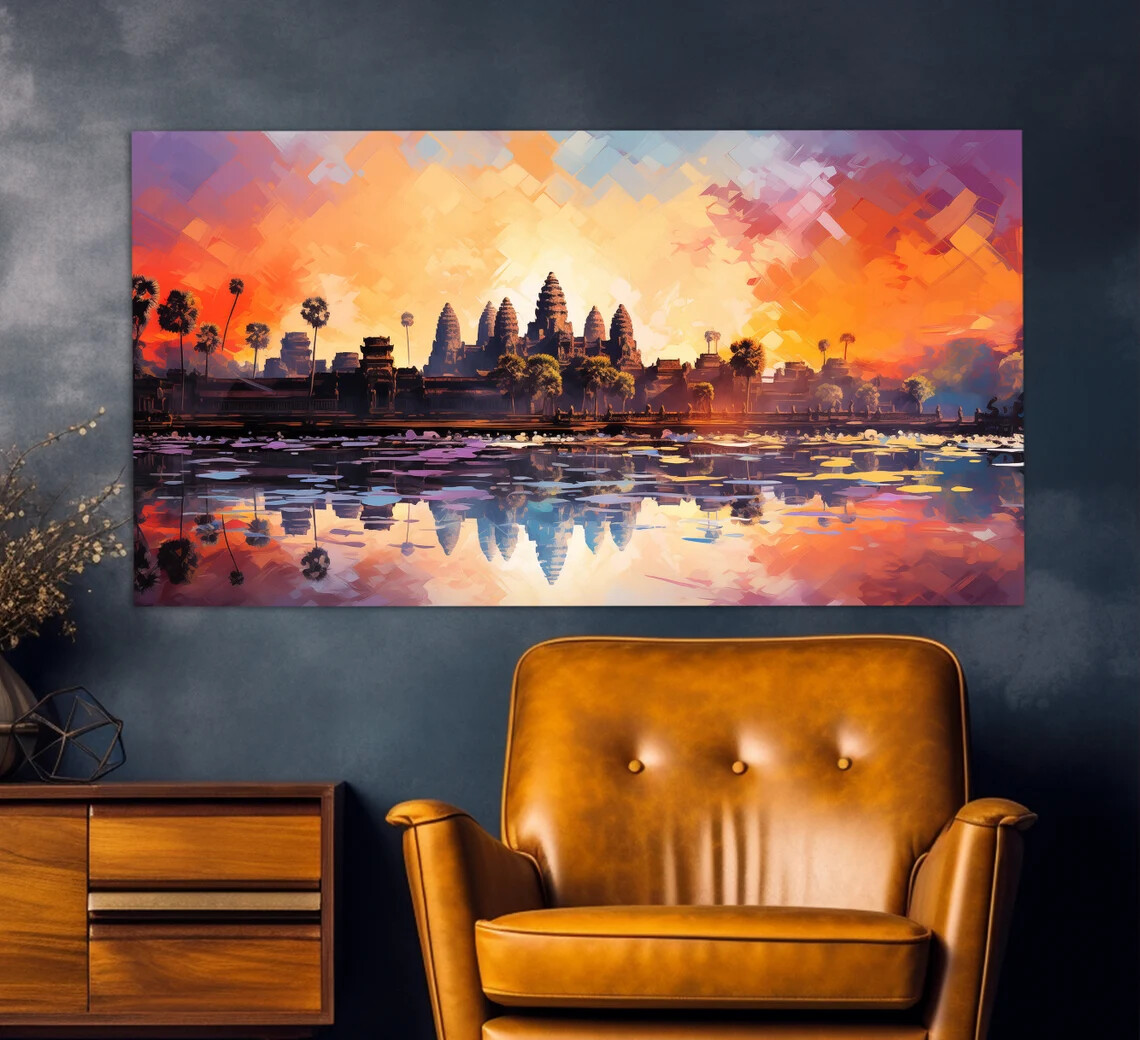 Angkor Wat Temple Cambodia Oil Paint Wall Art Canvas Unframed Print Art