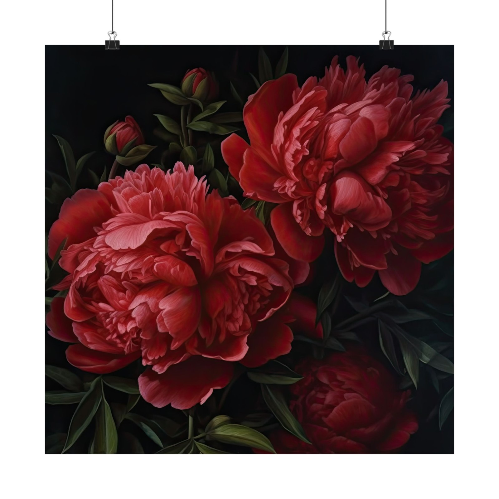Red Peonies Flower Art Print, Red Flower Painting, Flower Décor 13