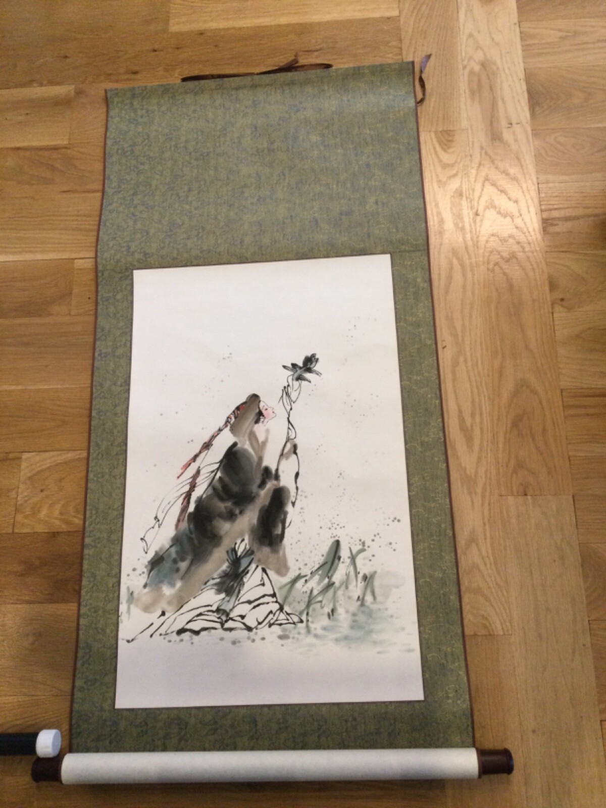 Asian paper scroll wall hanging 21” x52”