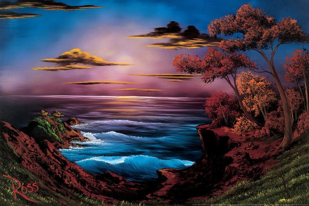 Bob Ross Ebony Sea Art Print Painting Cool Wall Art Print Poster 16×24