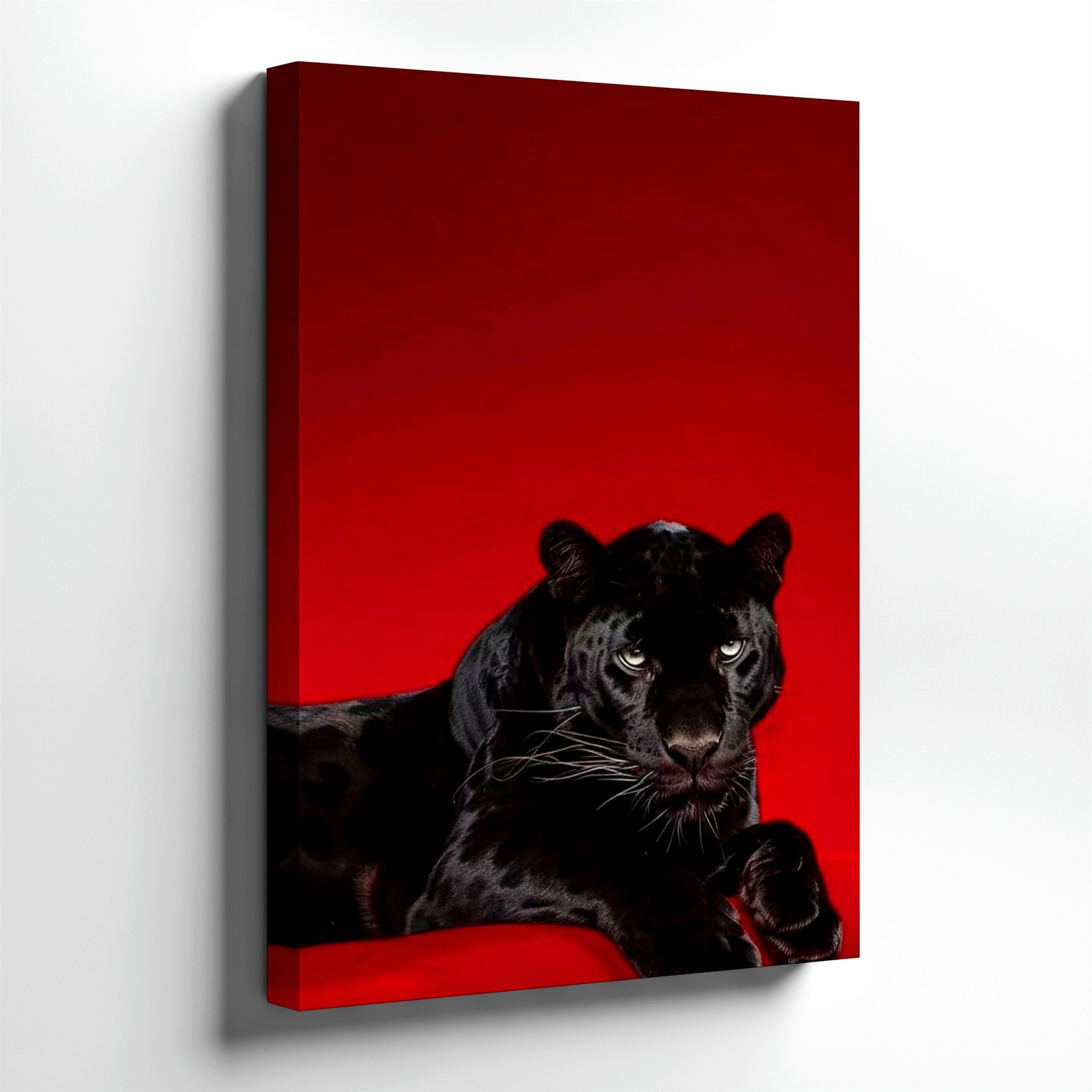 Wall Art Black Panther Portrait Print Red Background Big Cat Animal Home Decor