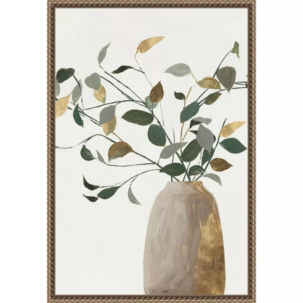 Amanti Art 16″x23″ – Golden Green Leaves by Jacob Q/Framed Wall Art