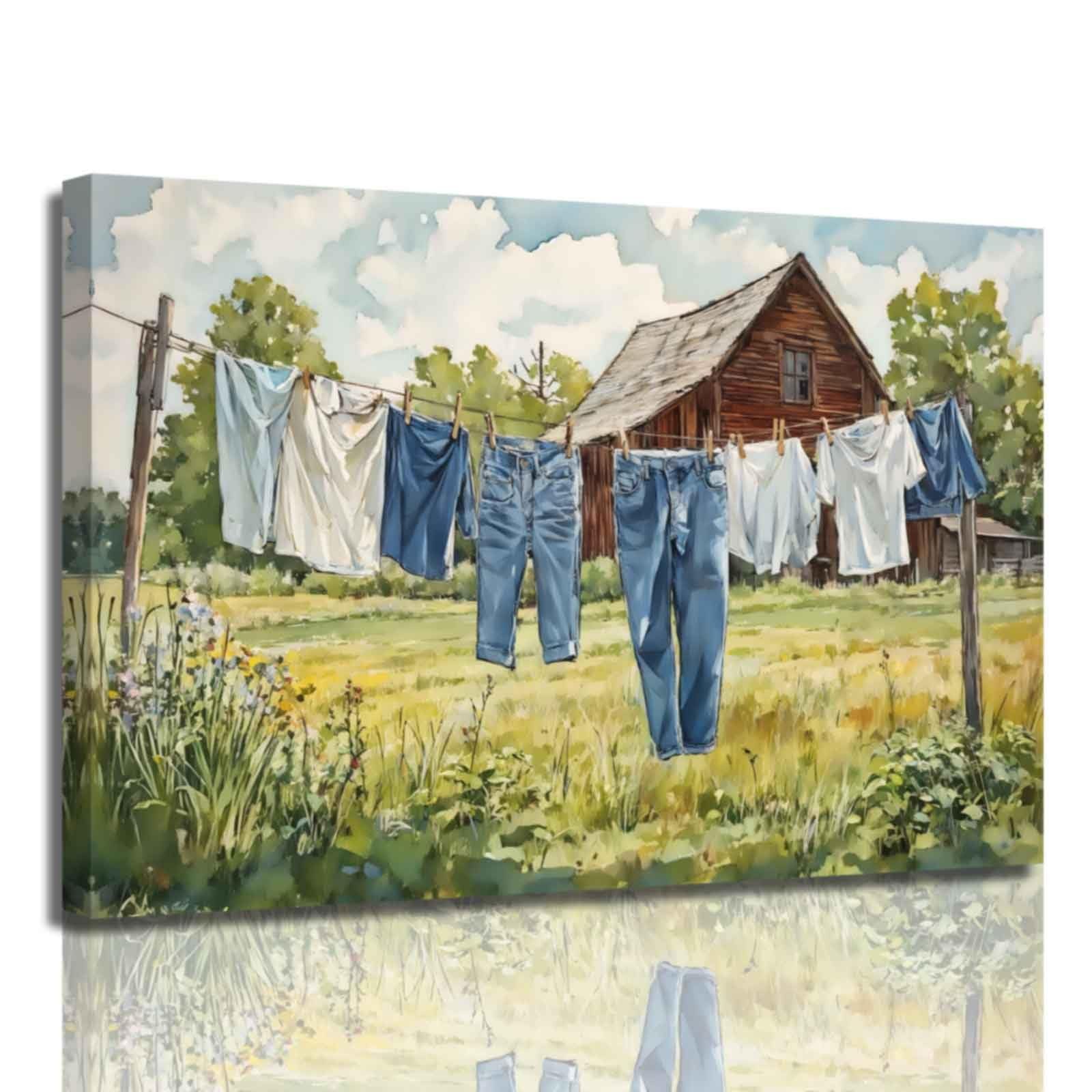 Laundry Wall Art Laundry Room Canvas Prints Clothesline Pictures Rustic Farmh…