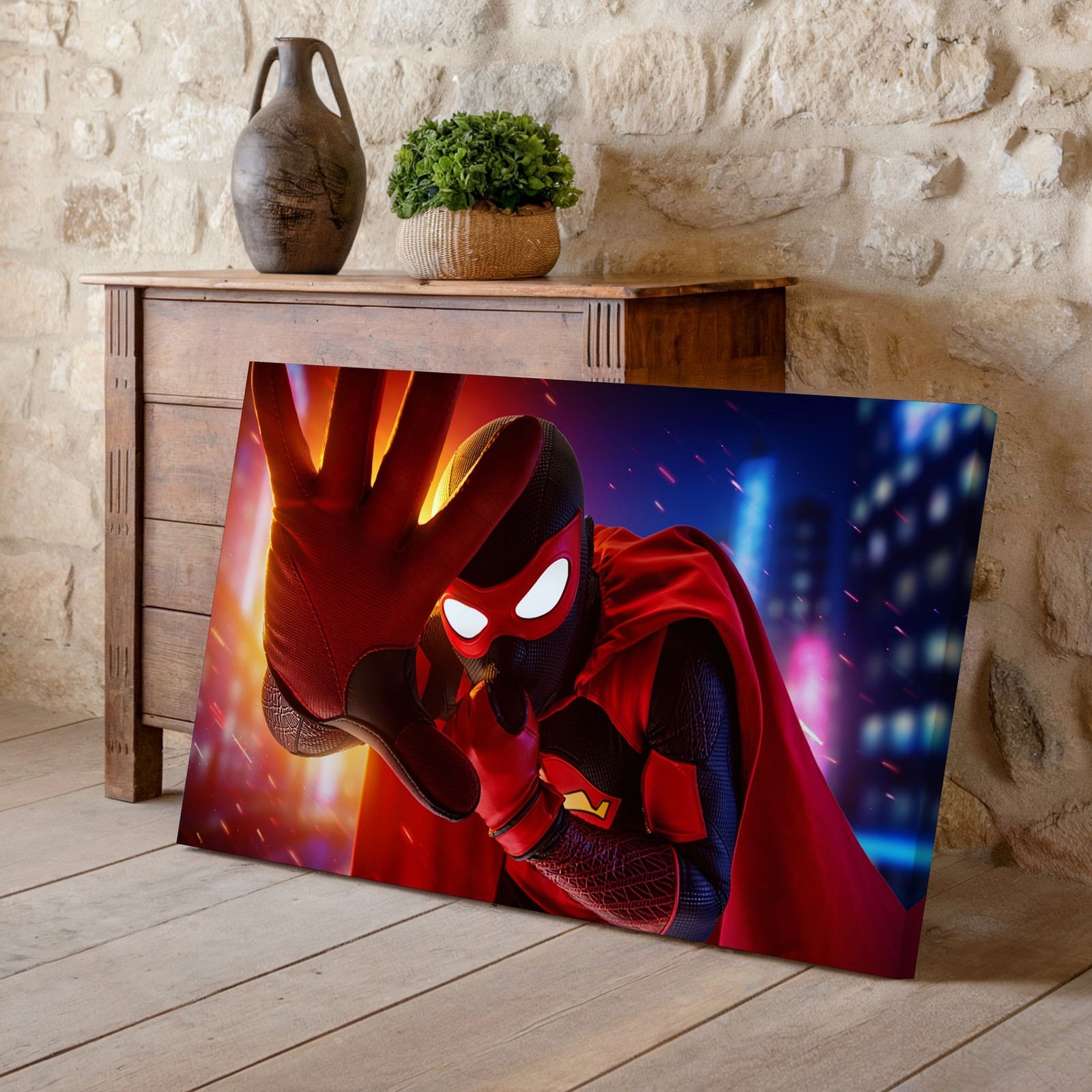 Red and Black Superhero with Glowing Eyes Canvas Wall Art Print Decor Wall Decor