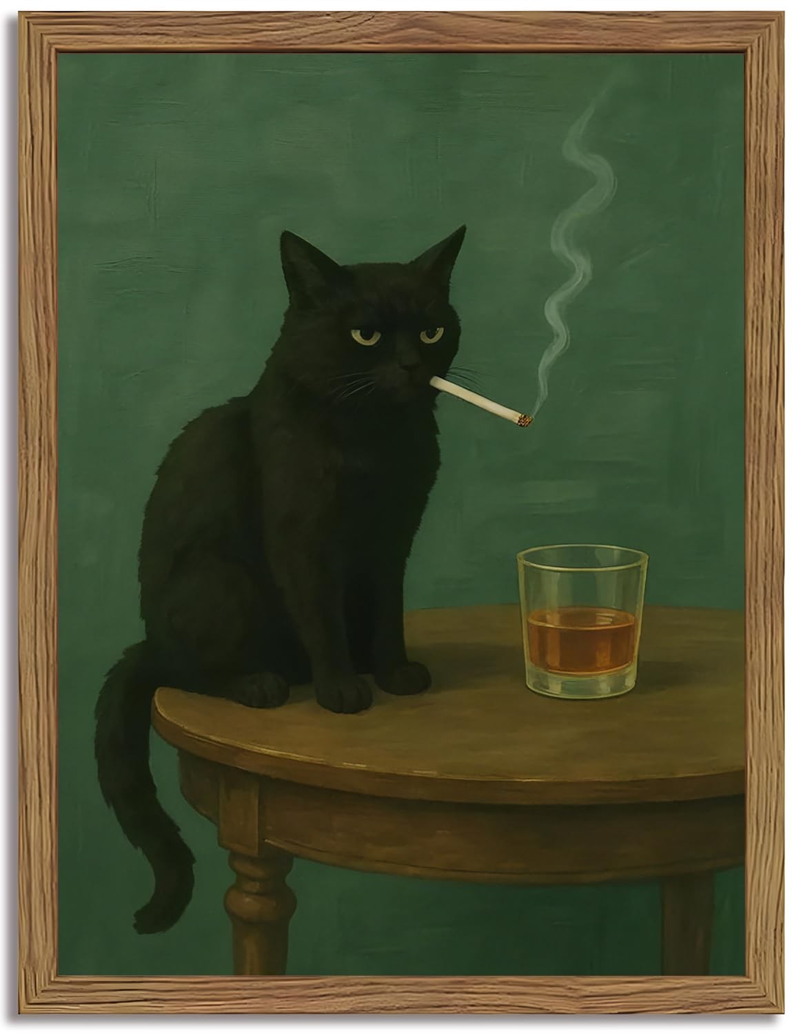Funny Black Cat Wall Art Framed Vintage Moody Cat Canvas Prints Wall Decor Wh…