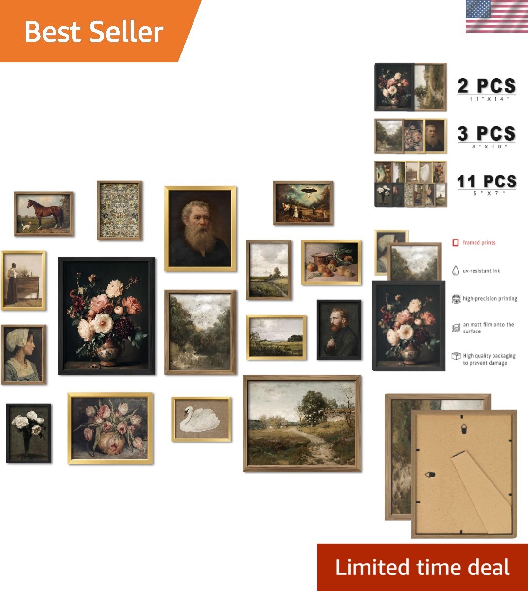 16 PCS Framed Vintage Wall Art Decor, Moody Victorian Gothic Dark Academia Fa…