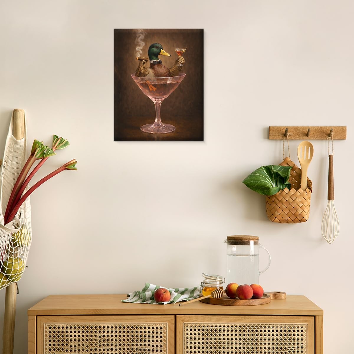 Whimsical Mallard Duck Bar Wall Art Quirky Duck in Wine Canvas Print Poster F…