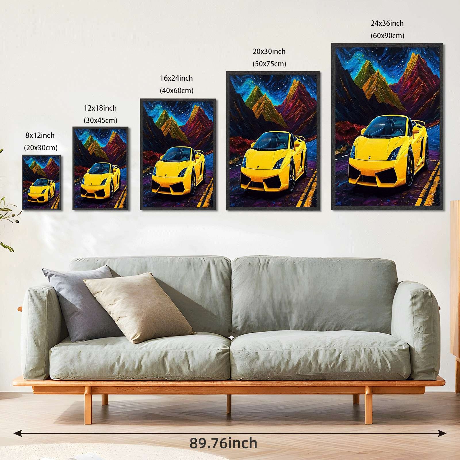 Yellow Sports Car Landscape Wall Art Canvas Oil Paintings Reproduction