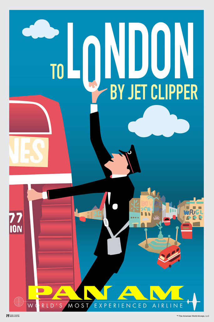 London England Red Bus Britain UK Pan Am Logo Art Print Poster 12×18