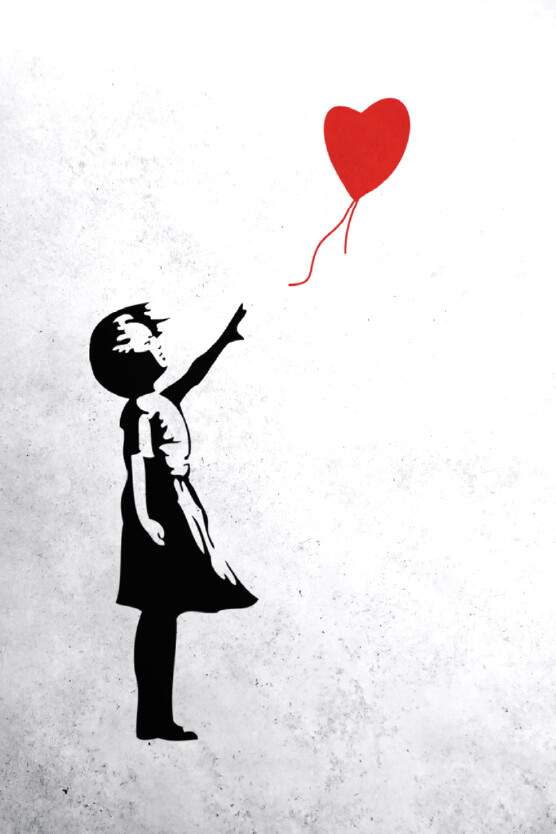 Girl with heart-shaped balloon Canvas Unframed or Poster Print Wall Art