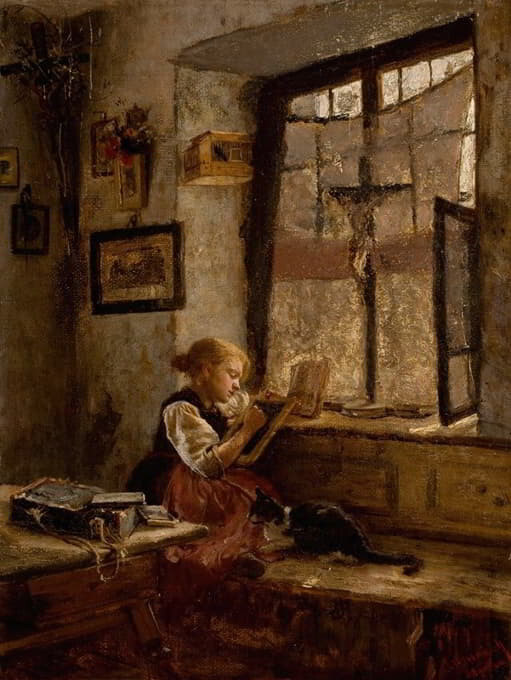 high quality oil painting handpainted on canvas «Girl with Cat «
