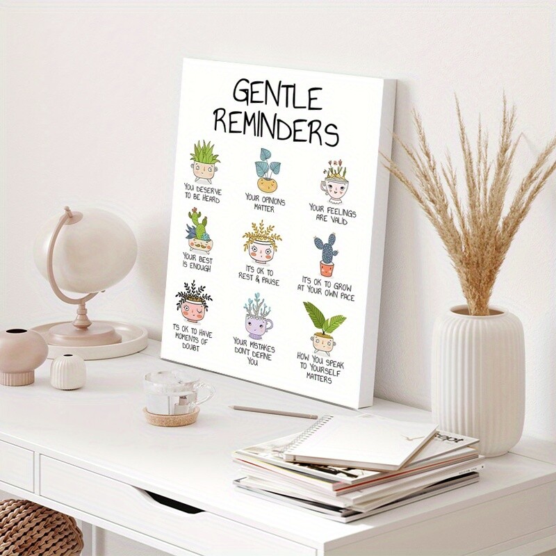 1pc Wood Frame ‘Gentle Reminder’ Inspirational Plant Poster Wall Decor Artwork