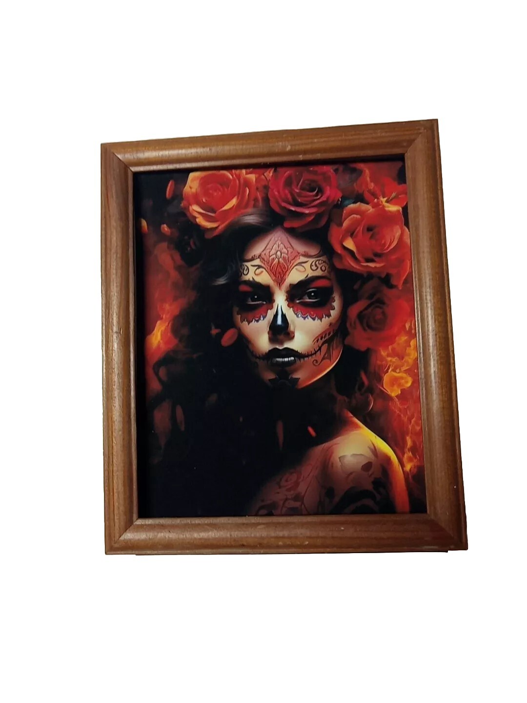 Sugar Skull Girl Hellfire Roses Art Print 8.5×11″ UNFRAMED Gothic Tattooed Chica