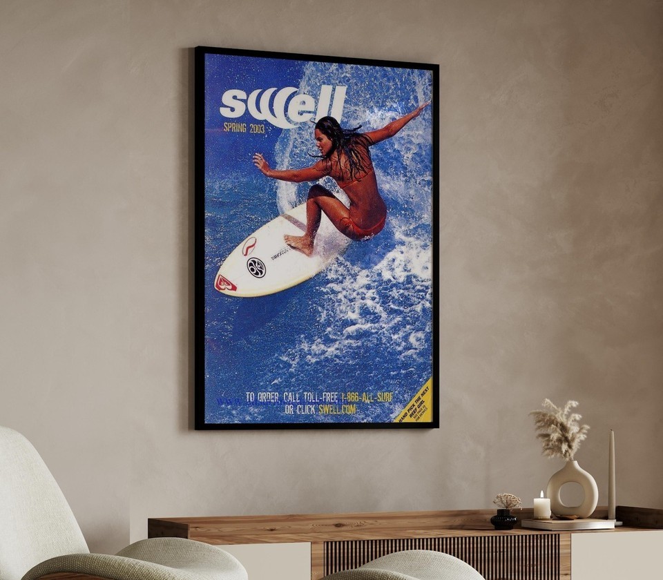 Swell 2003 Surfing Poster Featuring Surfer Girl Y2K Retro Beach Aesthetic Trendy