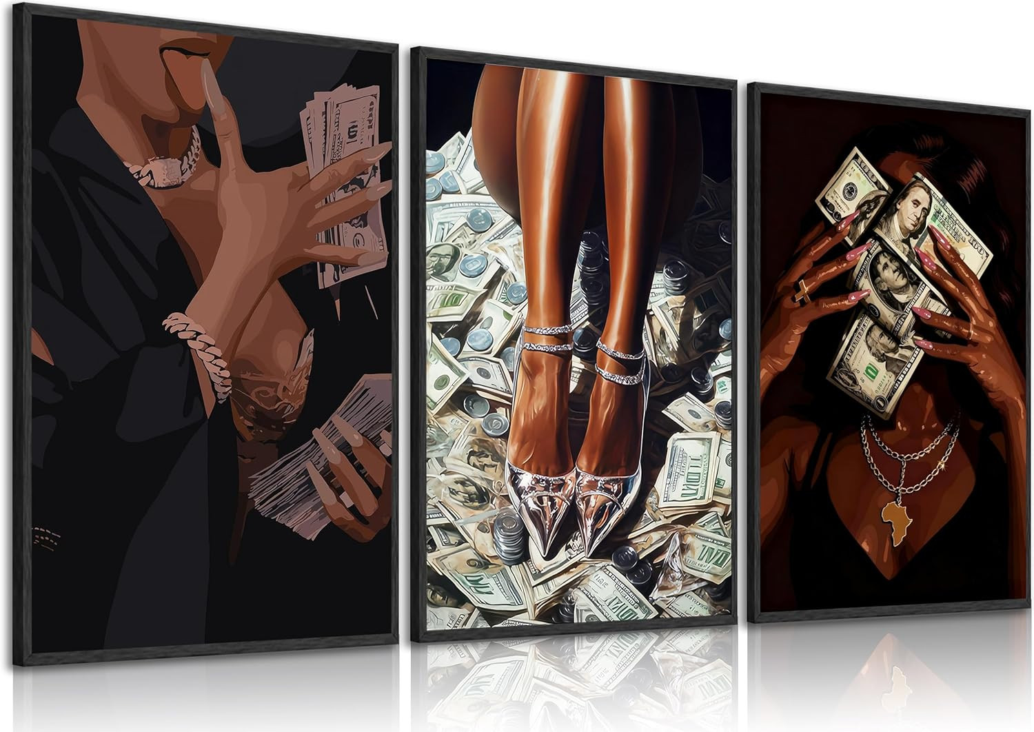 Trendy Black Girl Money Wall Art African American Women Pictures Wall Decor Fash
