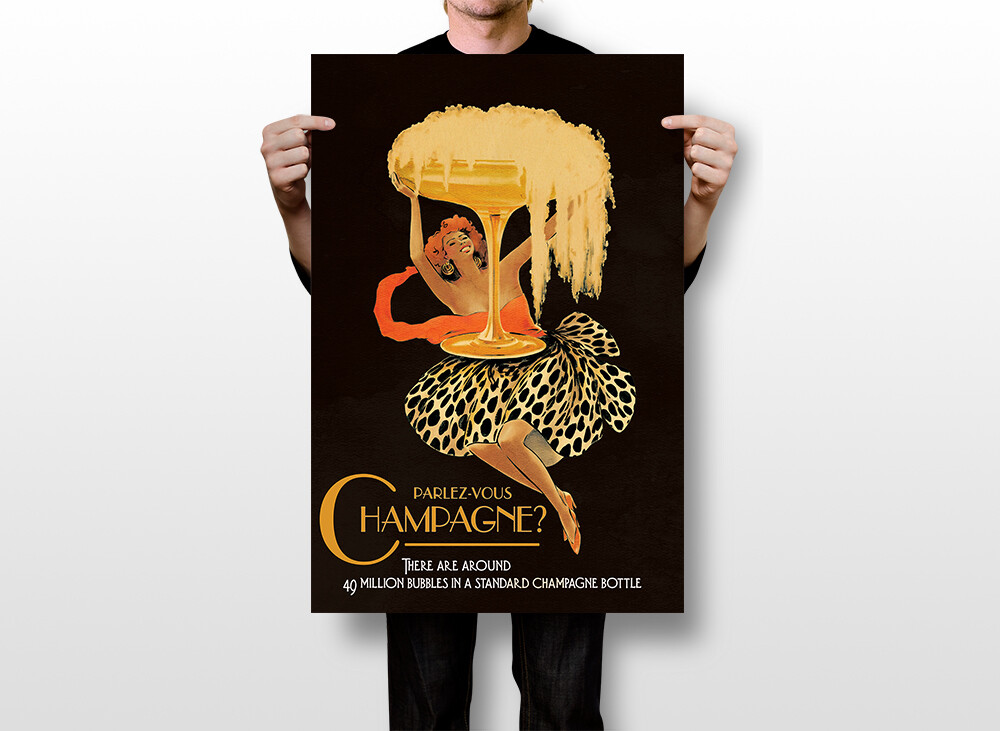 Champagne Parlez Vous Lady Vintage Wall Art Home Decor – POSTER 20×30