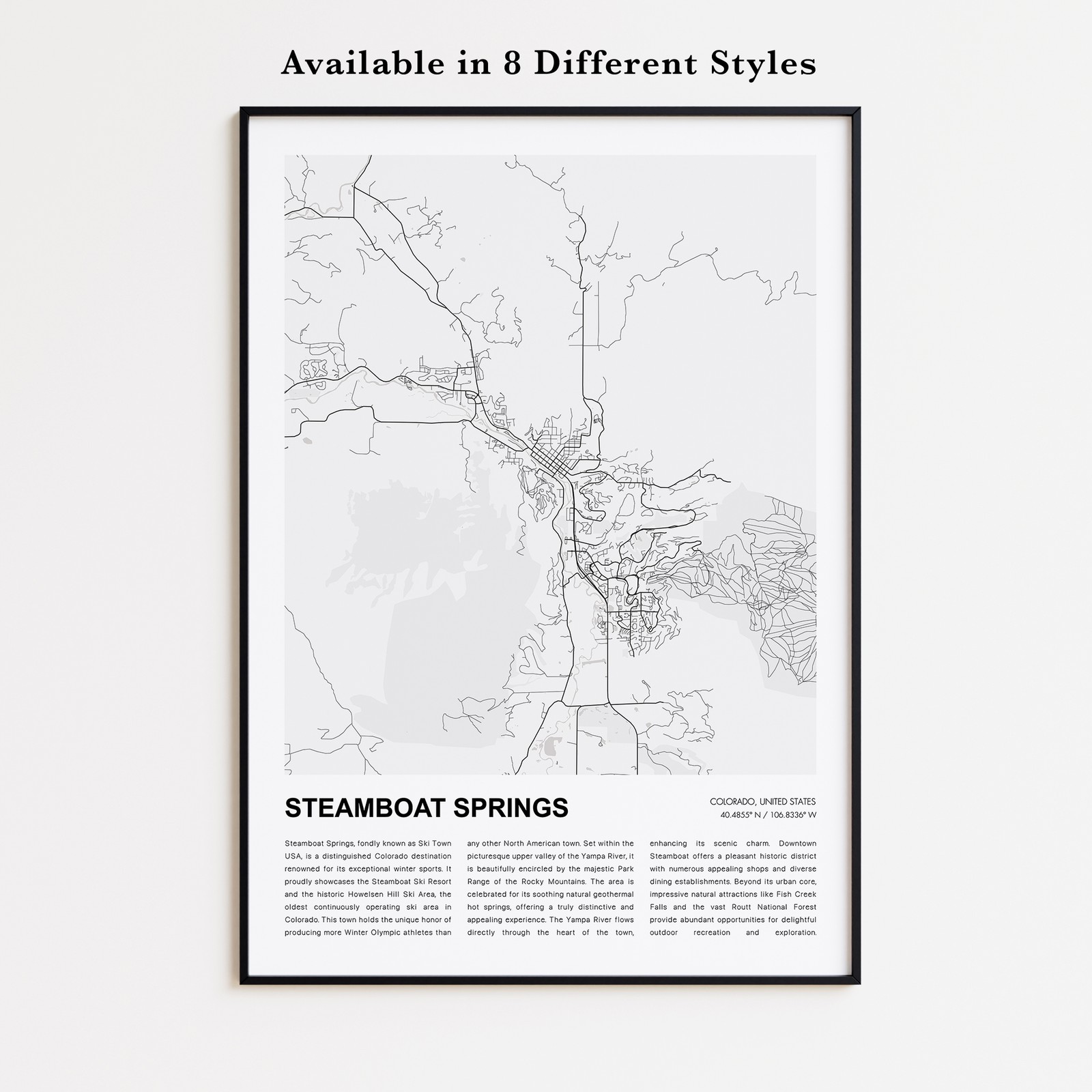 Steamboat Springs Map Print, Colorado Travel Poster, Modern Map, Wall Decor Art