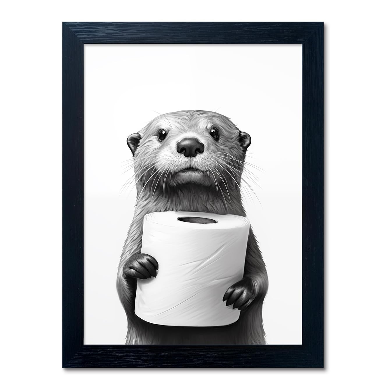 Bathroom Picture Wall Decor, Framed Black and White 10″L x 8″W, Raccoon