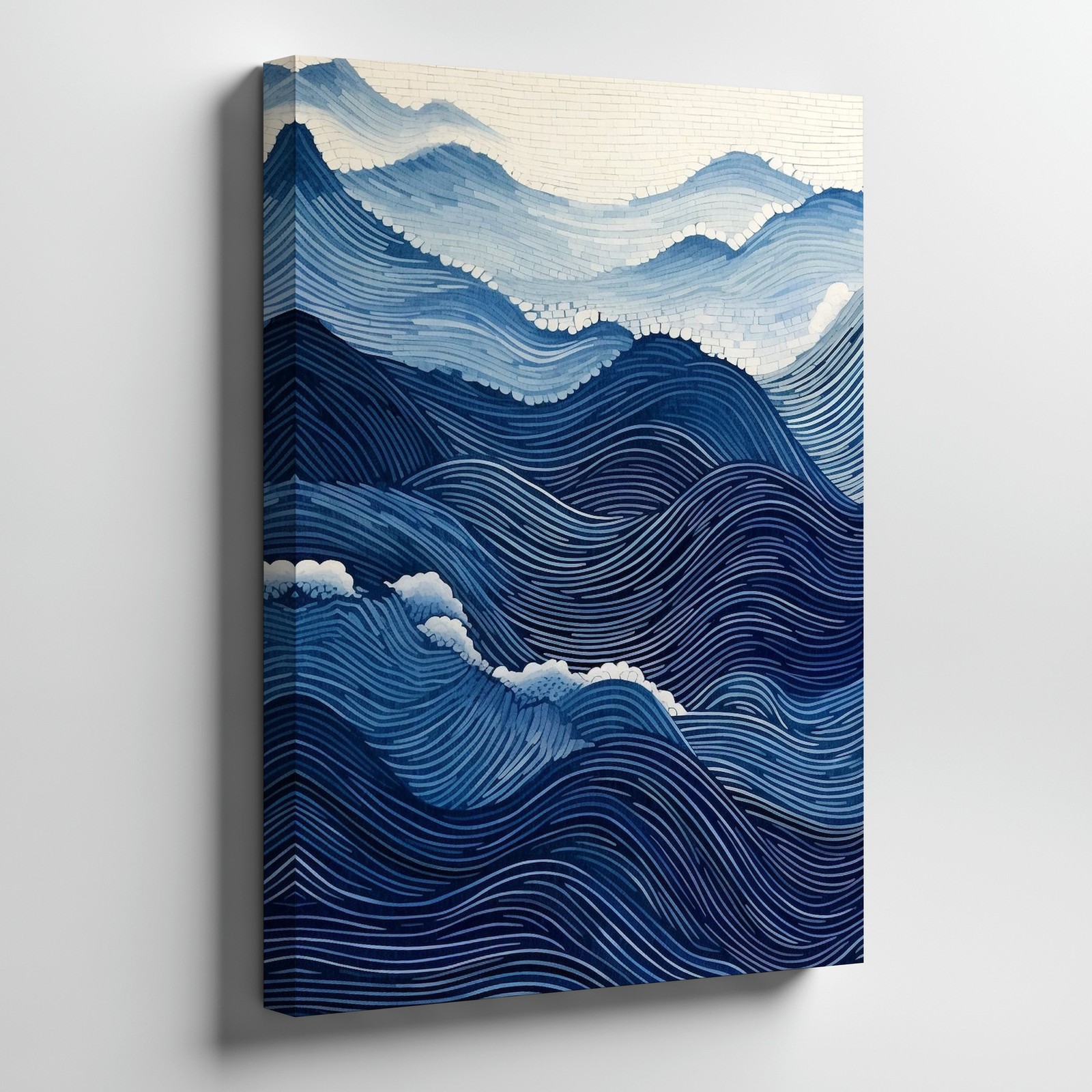 Abstract Blue Ocean Waves Canvas Art Coastal Nautical Bedroom Wall Decor Print