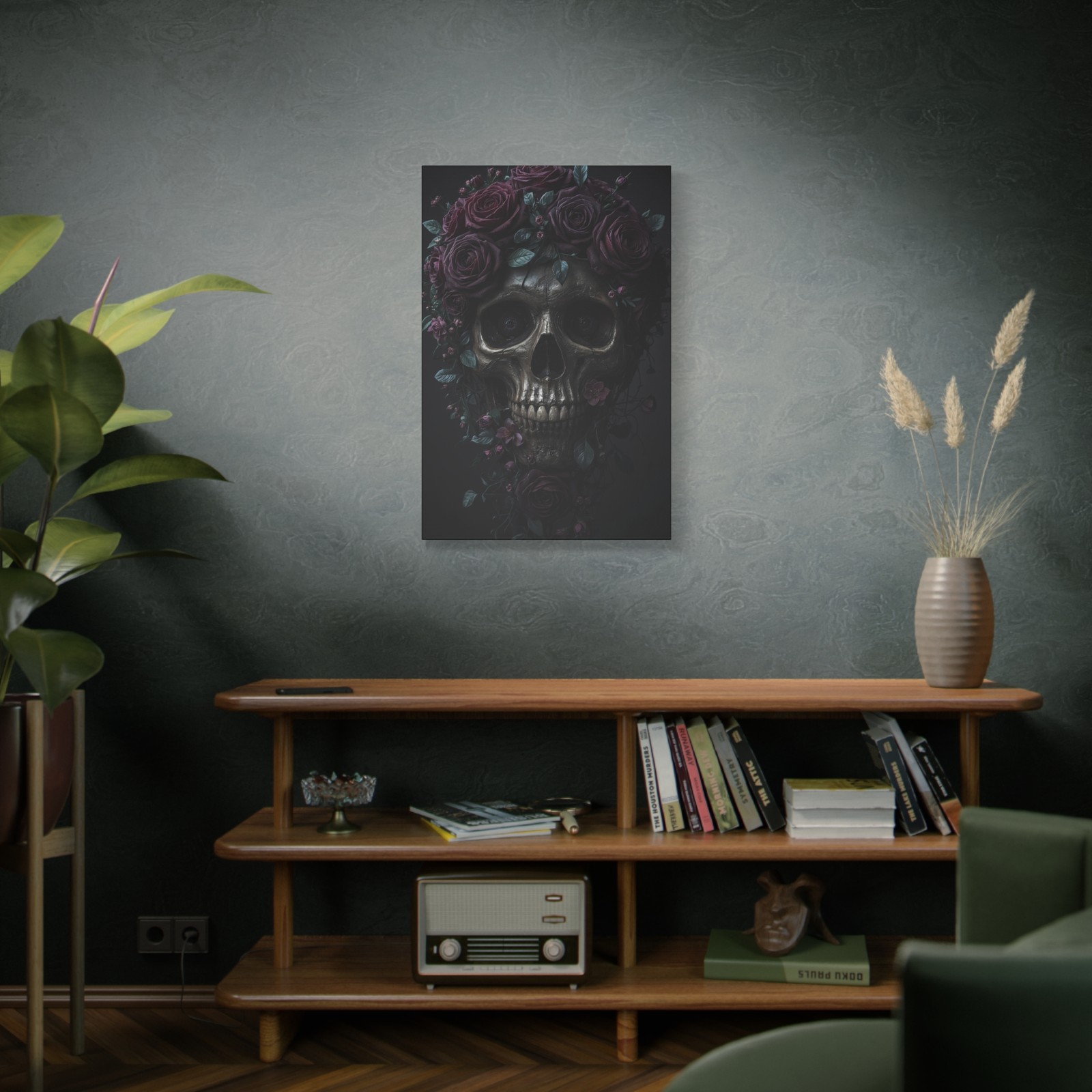Gothic Skull Dark Roses Floral Fantasy Canvas Print Wall Art