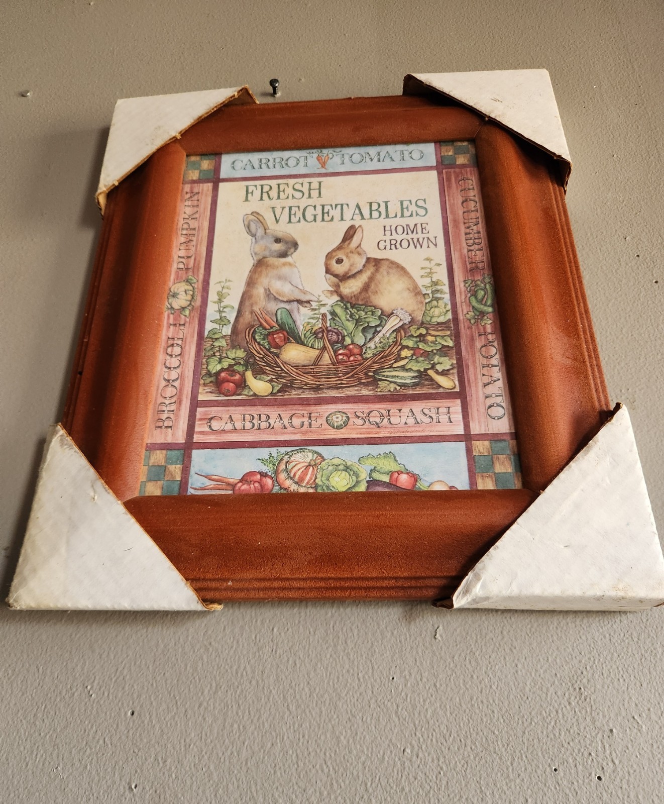 Deborah Jordan Bryan Wood Framed Bunnies Print «Fresh Vegetables Home Grown» New