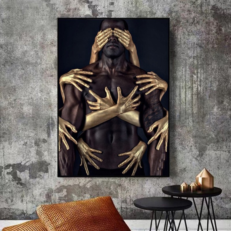 Black Gold Men Figures Canvas Art Canvas Painting Wall Picture Poster Wall Mural