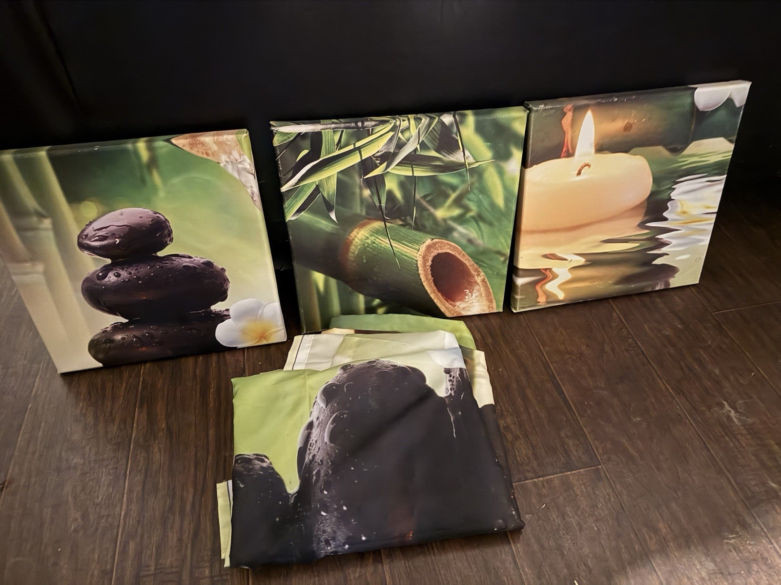 Zen Spa Nature Canvas Print Set with shower curtain no hooks