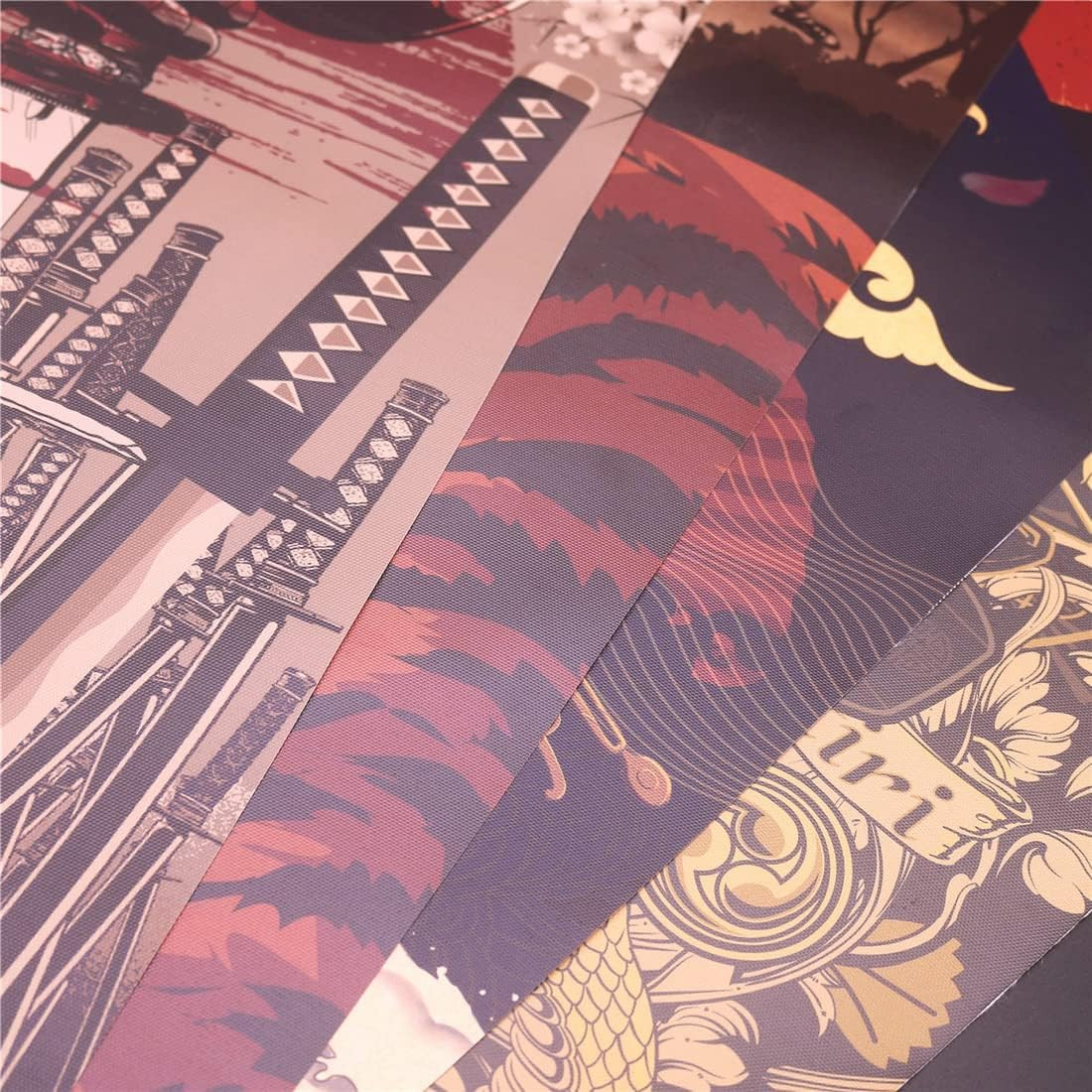 4 Piece 16x35in Japanese Art Print Set on Archival Canvas with Oak Frame
