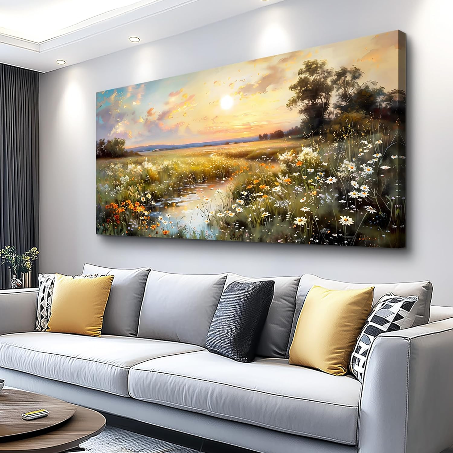 Vintage Farmhouse Wildflower Canvas Art for Living Room and Bedroom Decor