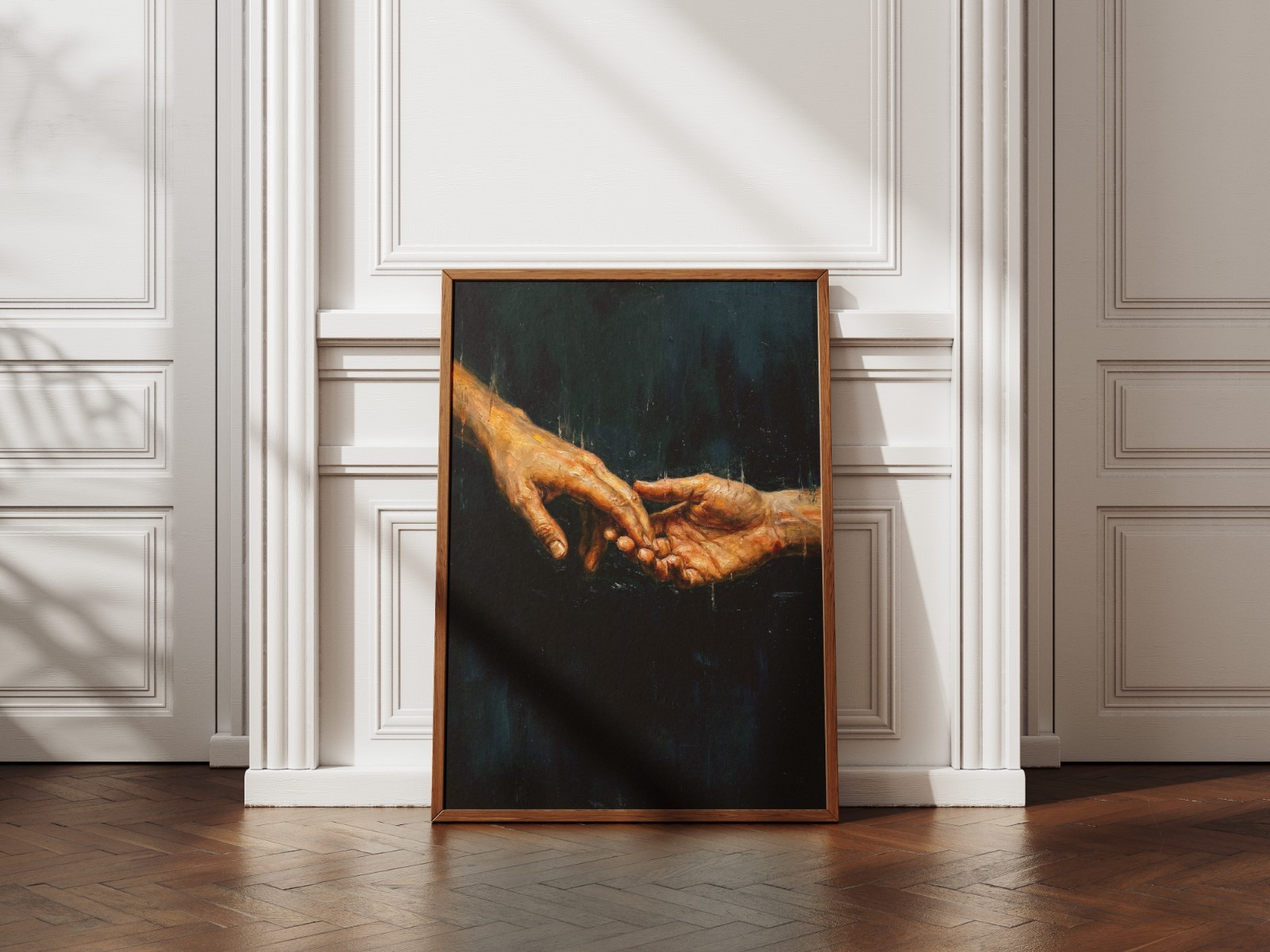 Touching Hands Chiaroscuro Oil Painting, Dark Academia Reaching Hands Art Print