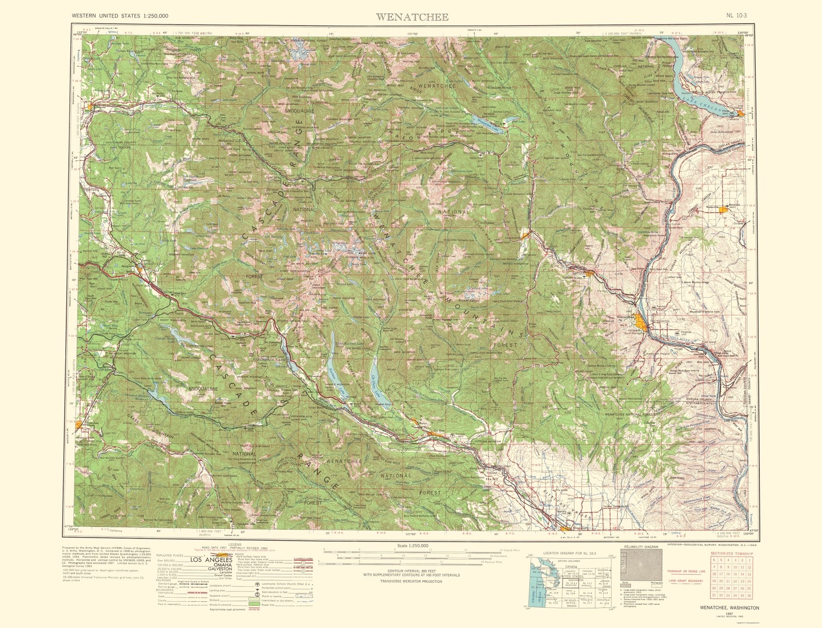 Topographical Map – Wenatchee Washington Quad – USGS 1957 – Vintage Wall Art