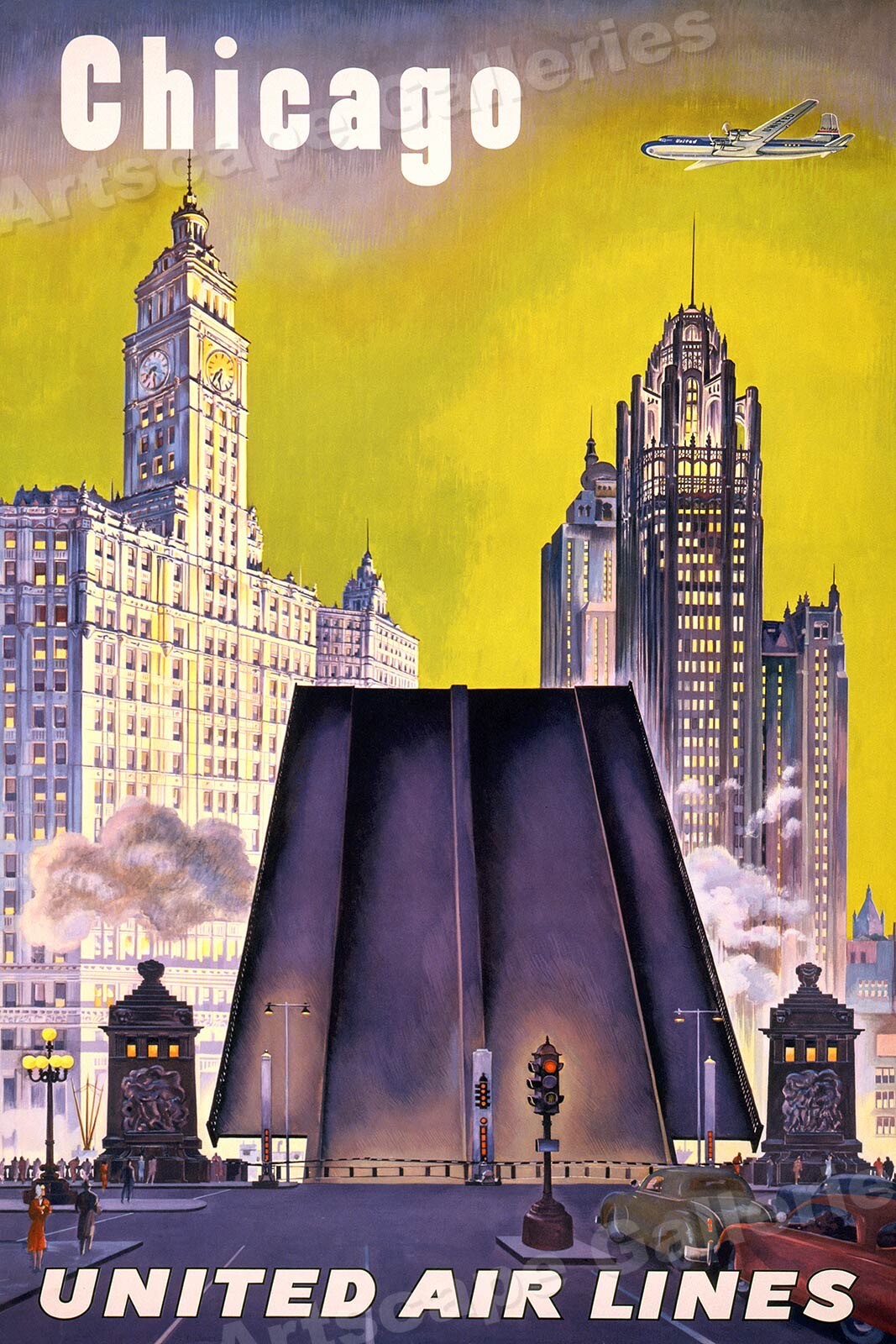 1950s Visit Downtown Chicago Vintage Style Travel Poster – 24×36