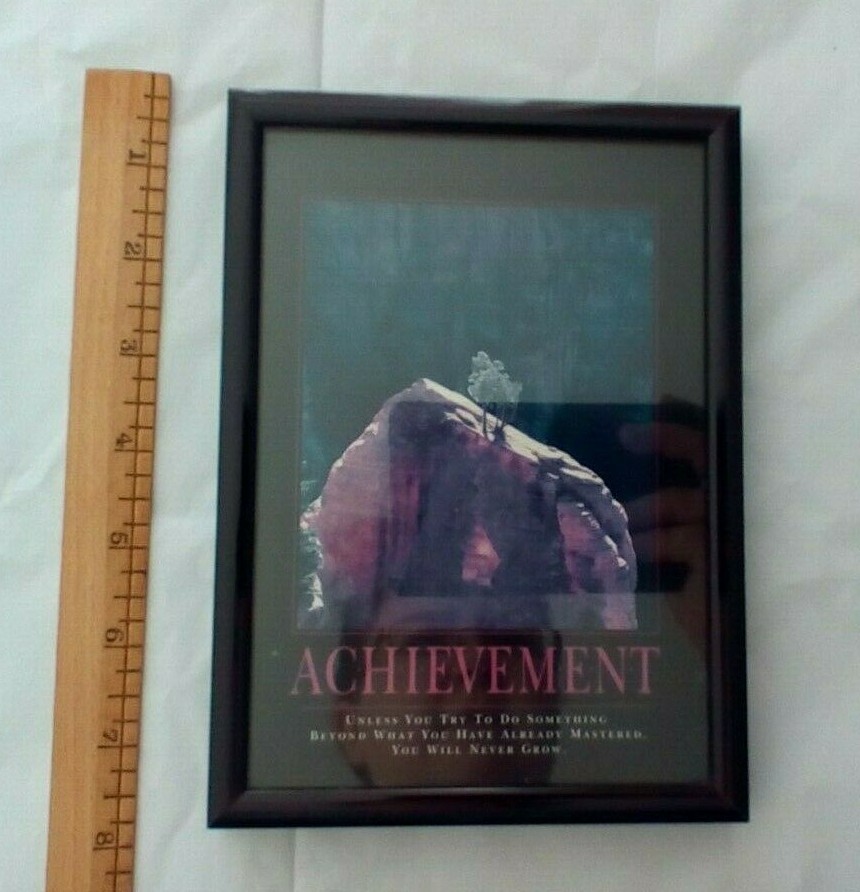 Achievement Desk Picture Motivational Print Rock Tree Black Frame – Successories