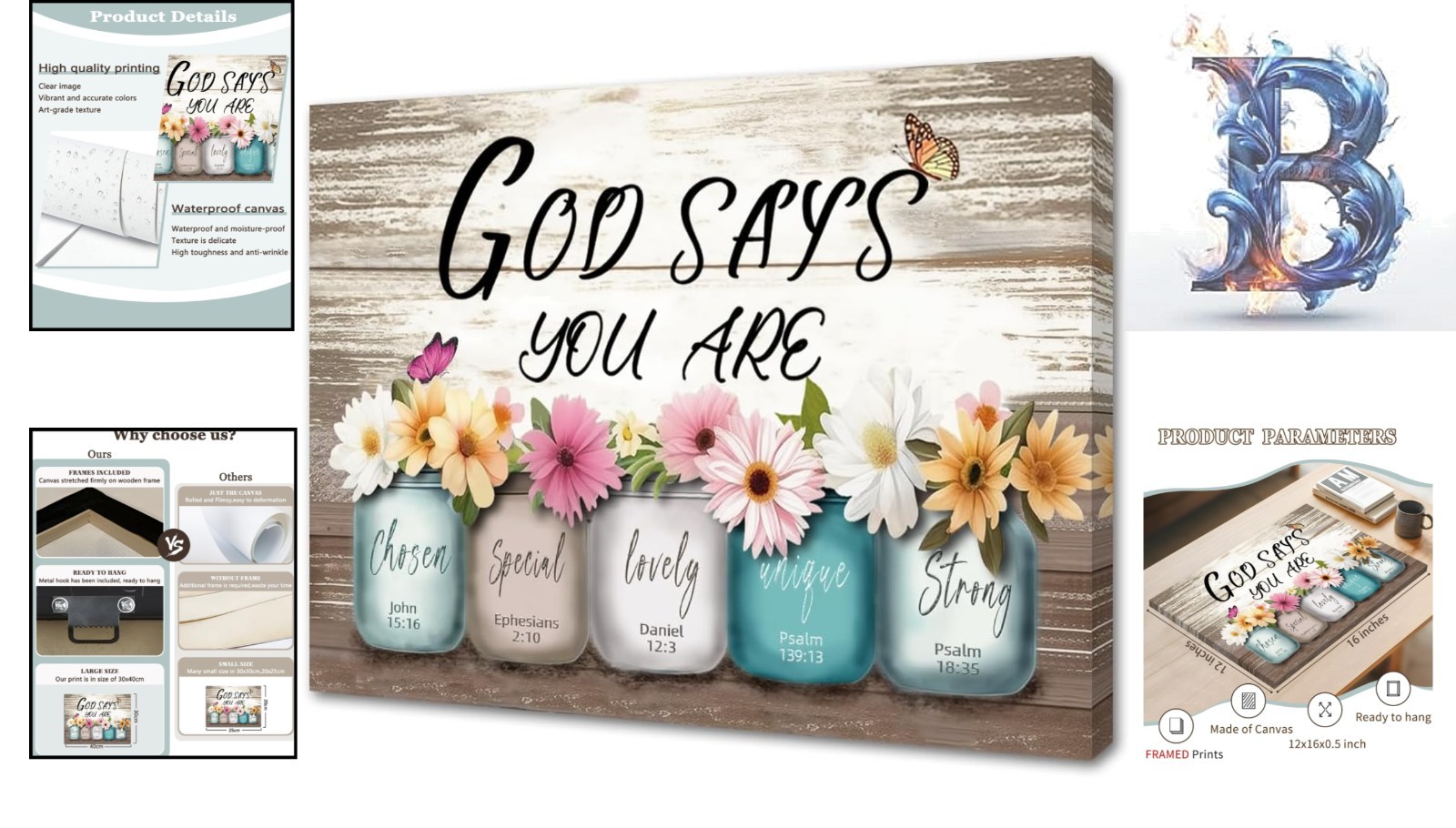 Beautiful ‘God Says You Are’ 12×16 Wall Decor – Framed Floral Inspirational Art