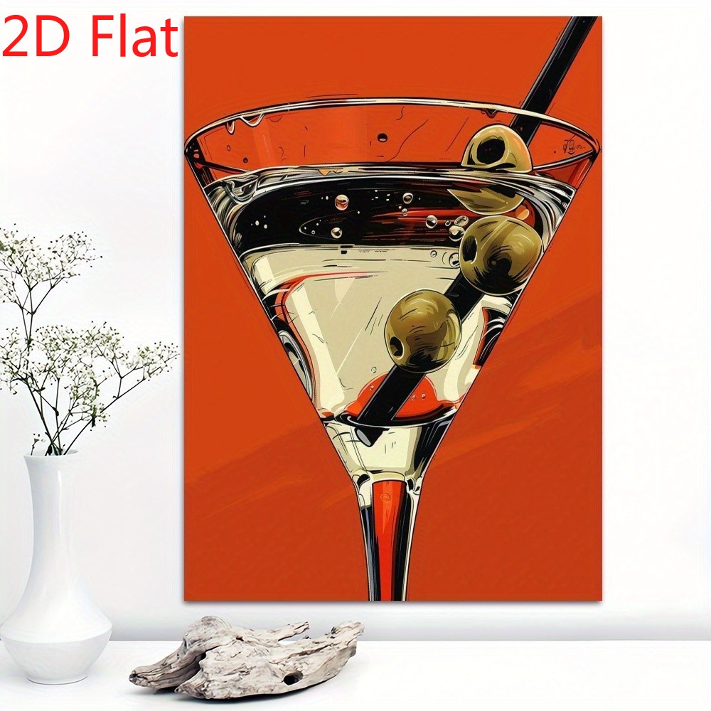 Orange Martini Cocktail Pop Art Canvas Art, Bright Bar Cart Modern Home Decor