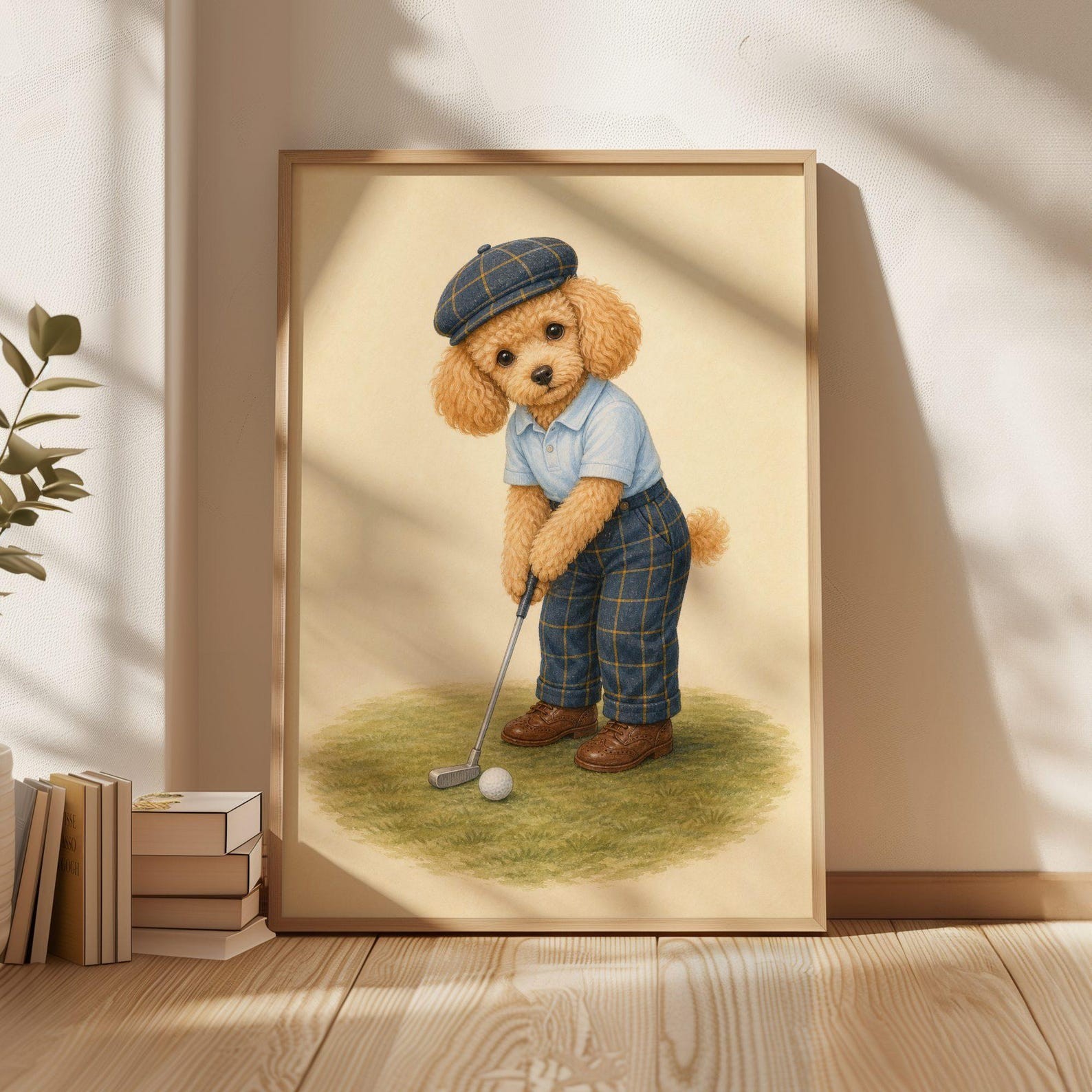 Poodle Wall Art, Golf Wall Art, Cute Golfer Dog Poster, Vintage Animal Lover
