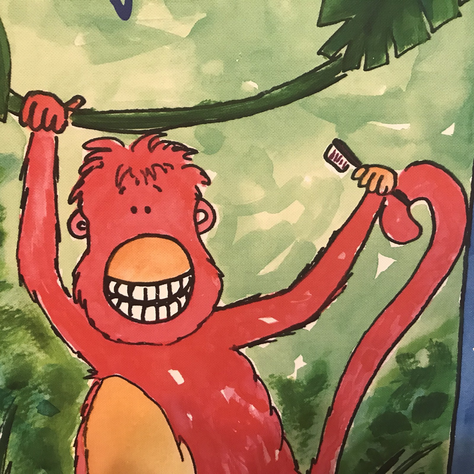 Serena Bowman Monkey See Monkey Do BRUSH YOUR TEETH Wall Decor Canvas Art