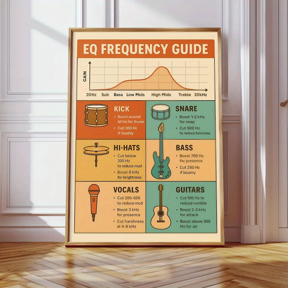 Audio Mixing Frequency Guide Quick Reference Chart Music Producer Studio Print