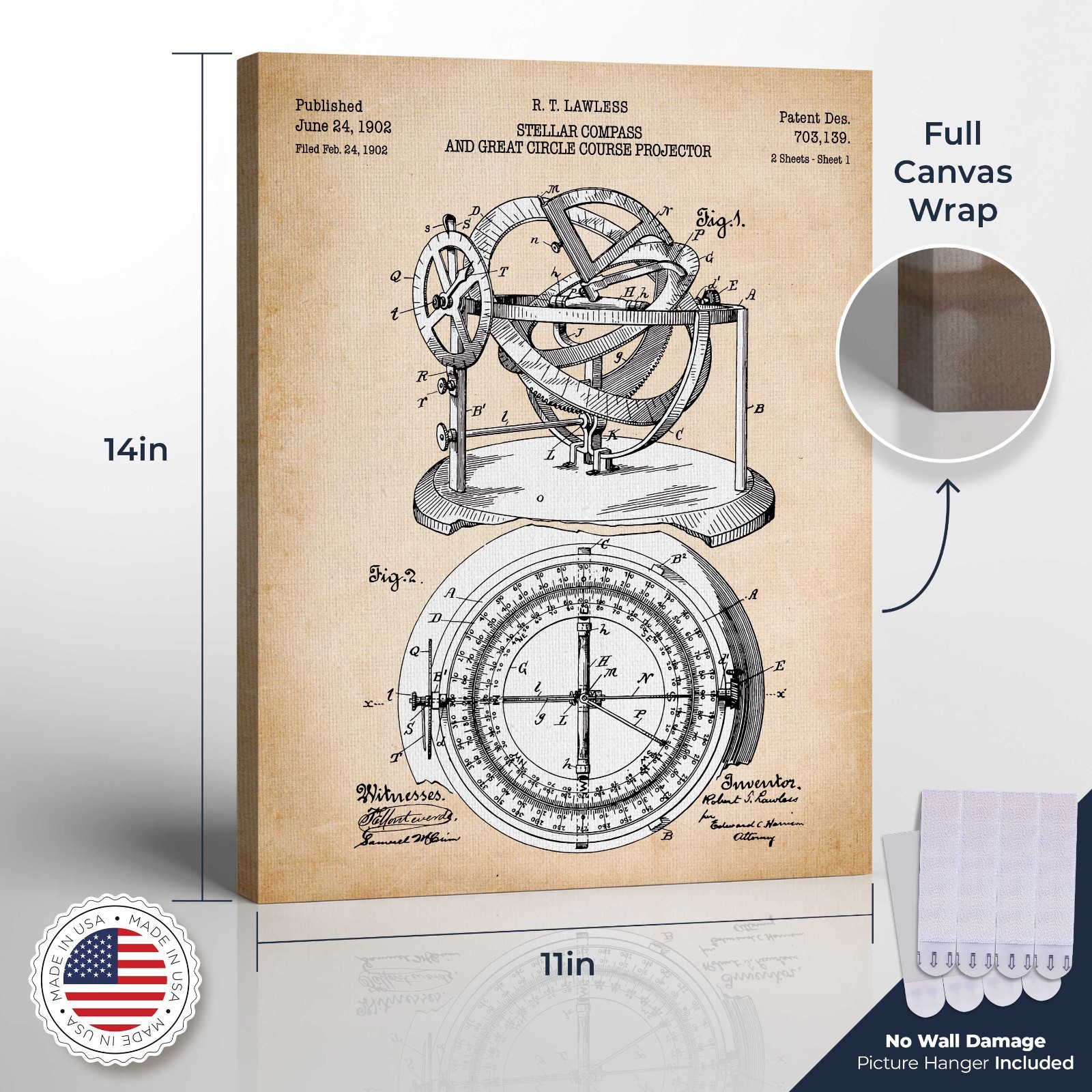Compass Décor, Nautical Decorations, Stellar Compass Patent Canvas Print