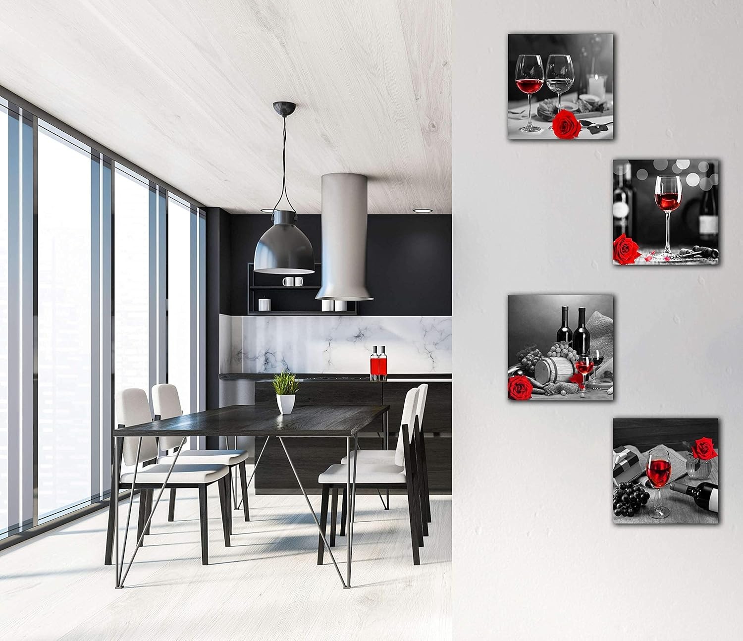 Kitchen Wall-Art – Wine Decor For Kitchen,Black And White Wall Art – Modern W…
