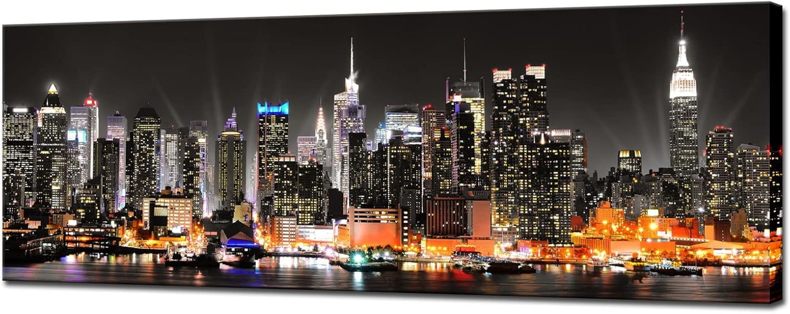 New York City Canvas Wall Art Manhattan Skyline at Night Picture Prints Framed N