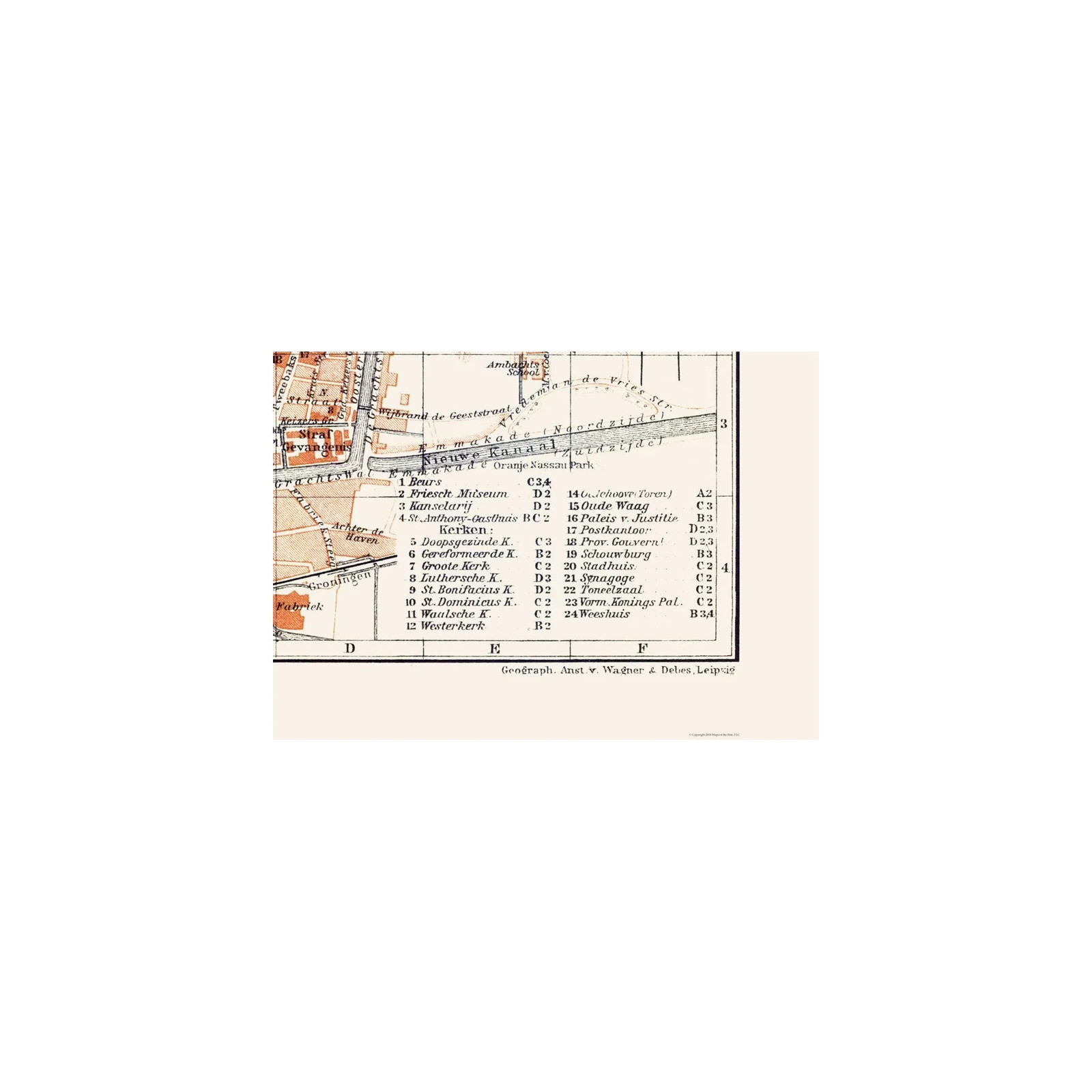 Historic Map – Leeuwarden Netherlands – Baedeker 1910 – Vintage Wall Art