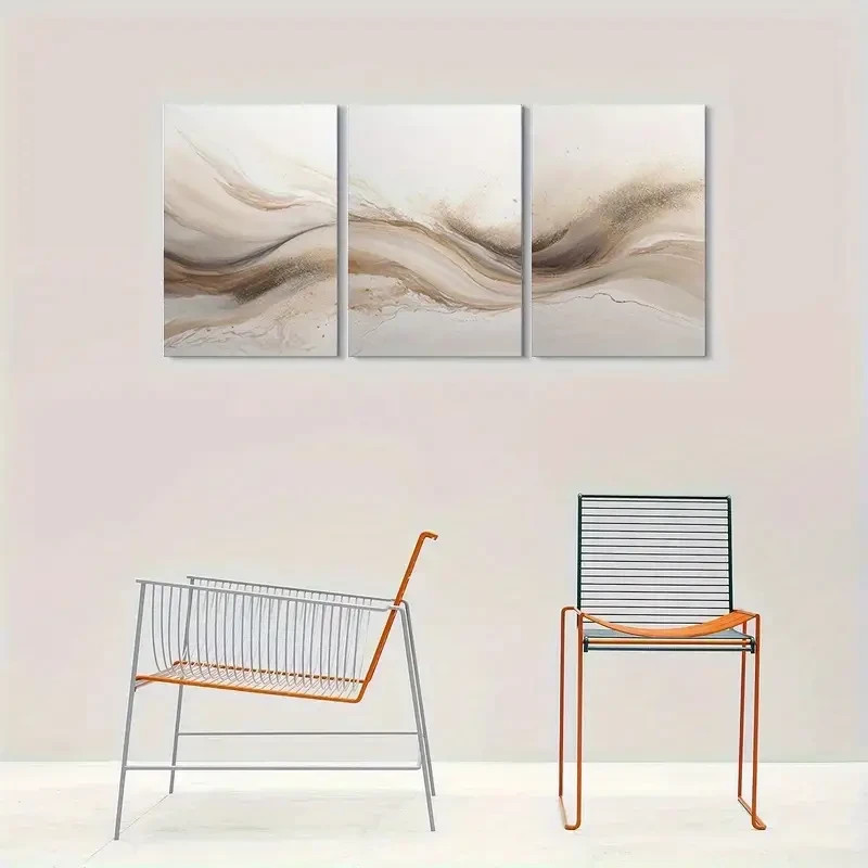 3pcs Neutral Beige Brown Gray Color Abstract Wall Art Canvas Unframed/Framed